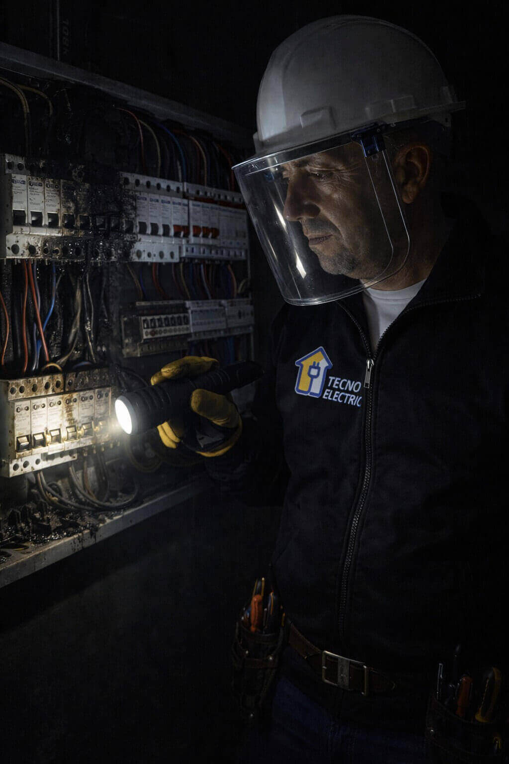 Electricista en Bogotá reparando circuito eléctrico